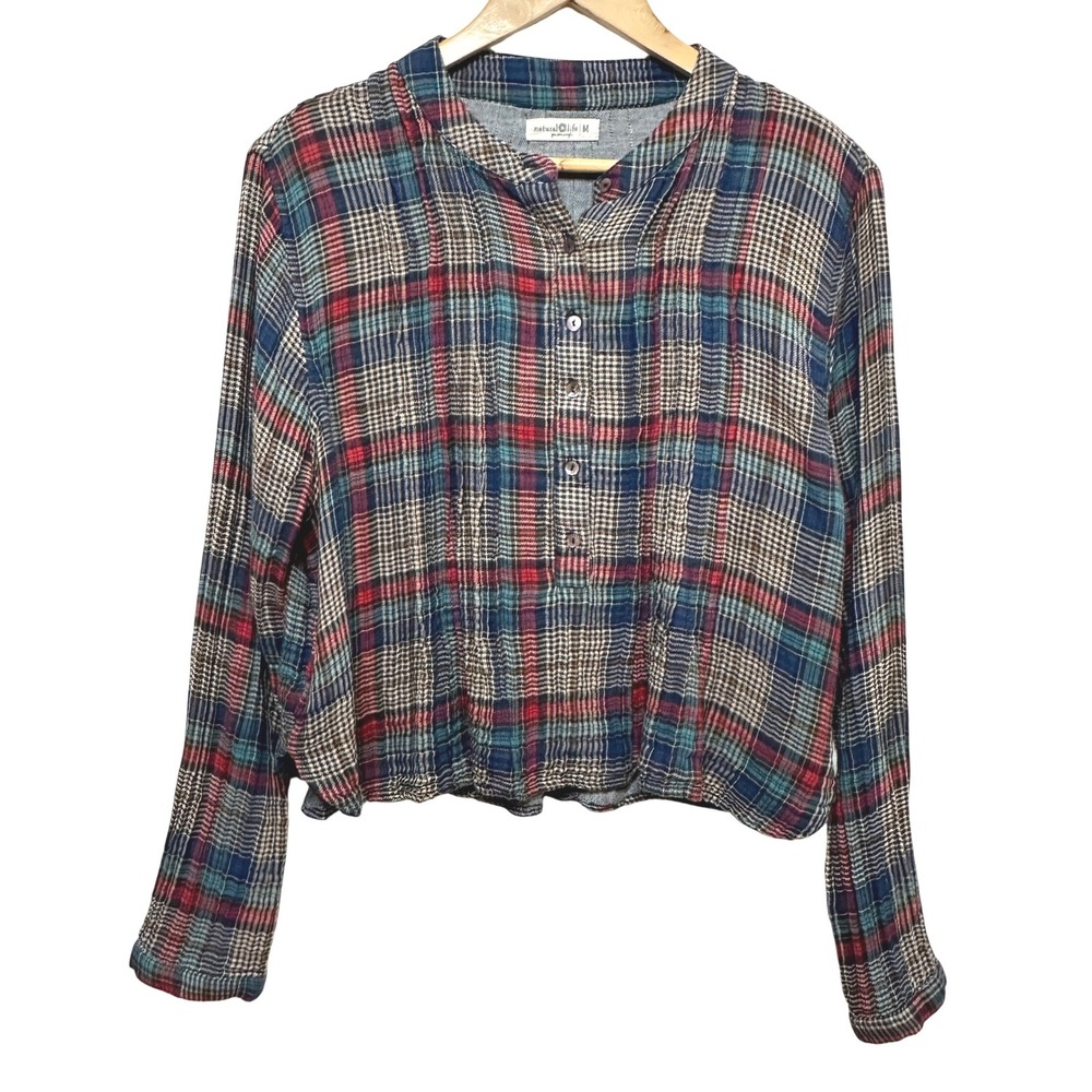 NATURAL LIFE Plaid Pullover Blouse in Navy, Red, Cream - Picture 2 of 9